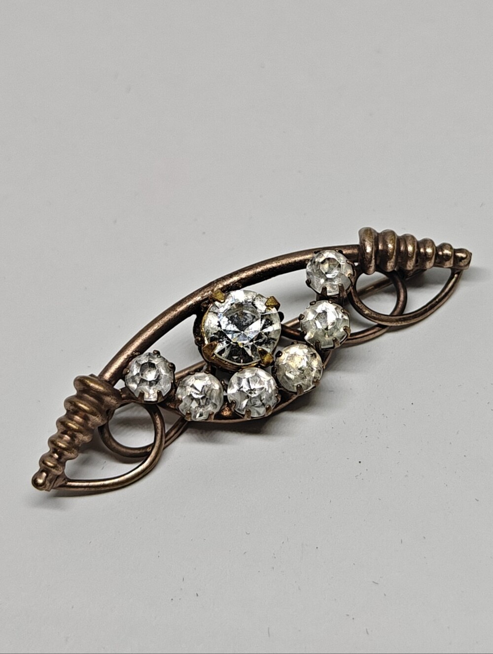 Antique Paste Stones Gilt Brass Pin Brooch